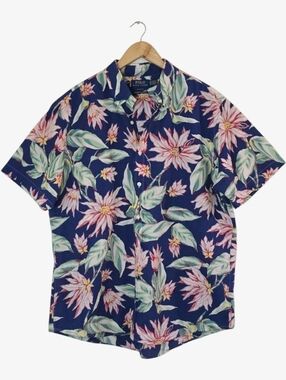 Polo Ralph Lauren Hawaiian Shirt Mens XL Blue Floral Camp Aloha Classic Fit